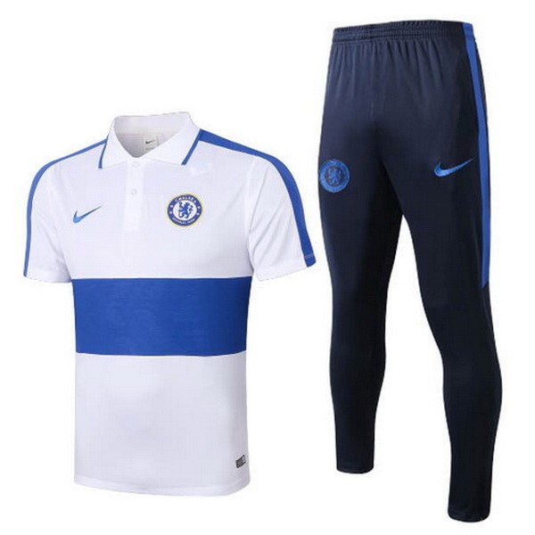 Polo Conjunto Completo Chelsea 2020-21 Blanco Azul